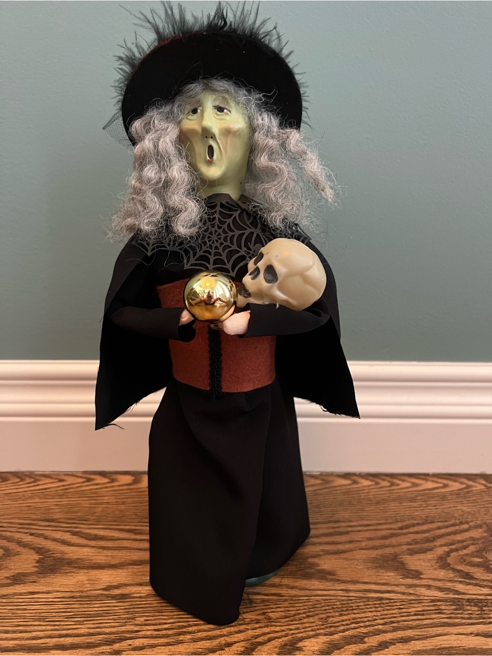 Halloween Byers Choice Witch Figurine with Skull and Gold Orb - One of a Kind!